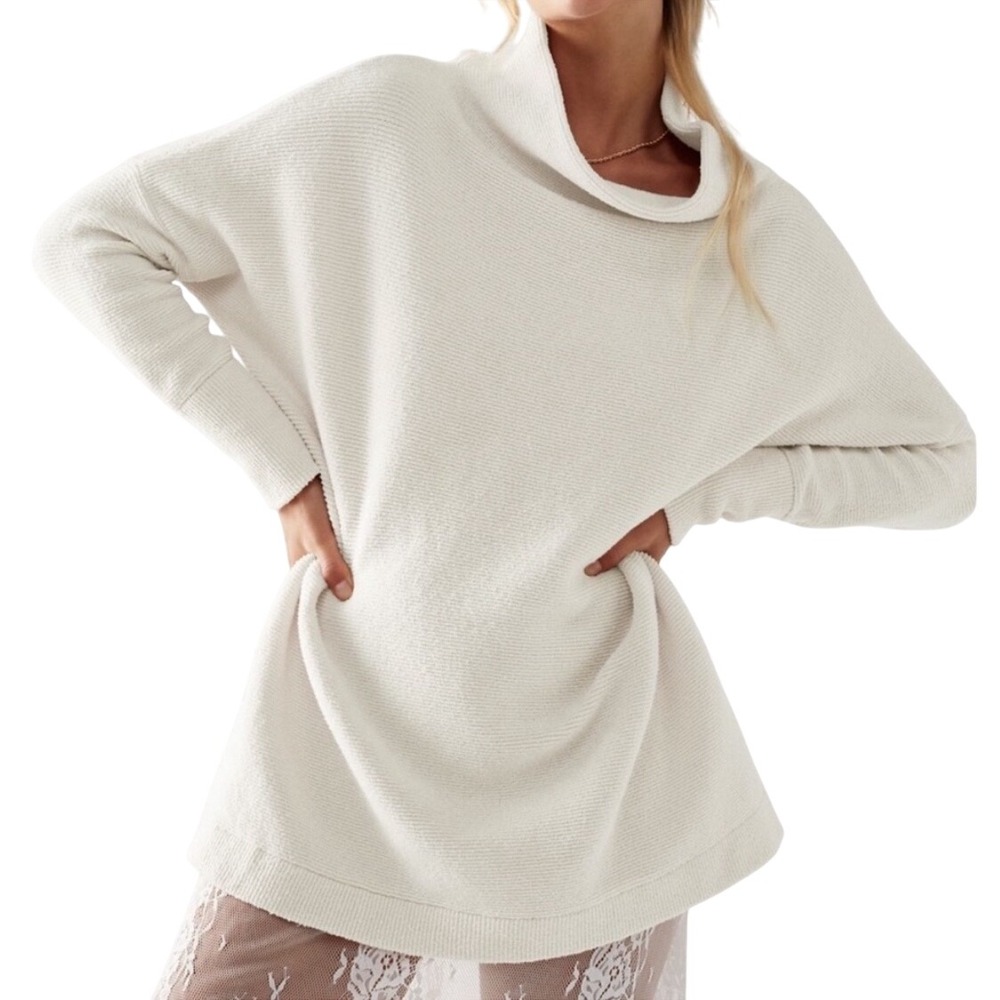 Free People Ottoman Cream Mockneck Slouchy Sweater M